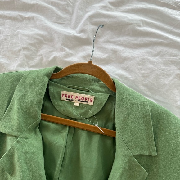 Free People Olivia Linen Blazer Double Breasted Belted Oversized - Picture 3 of 5